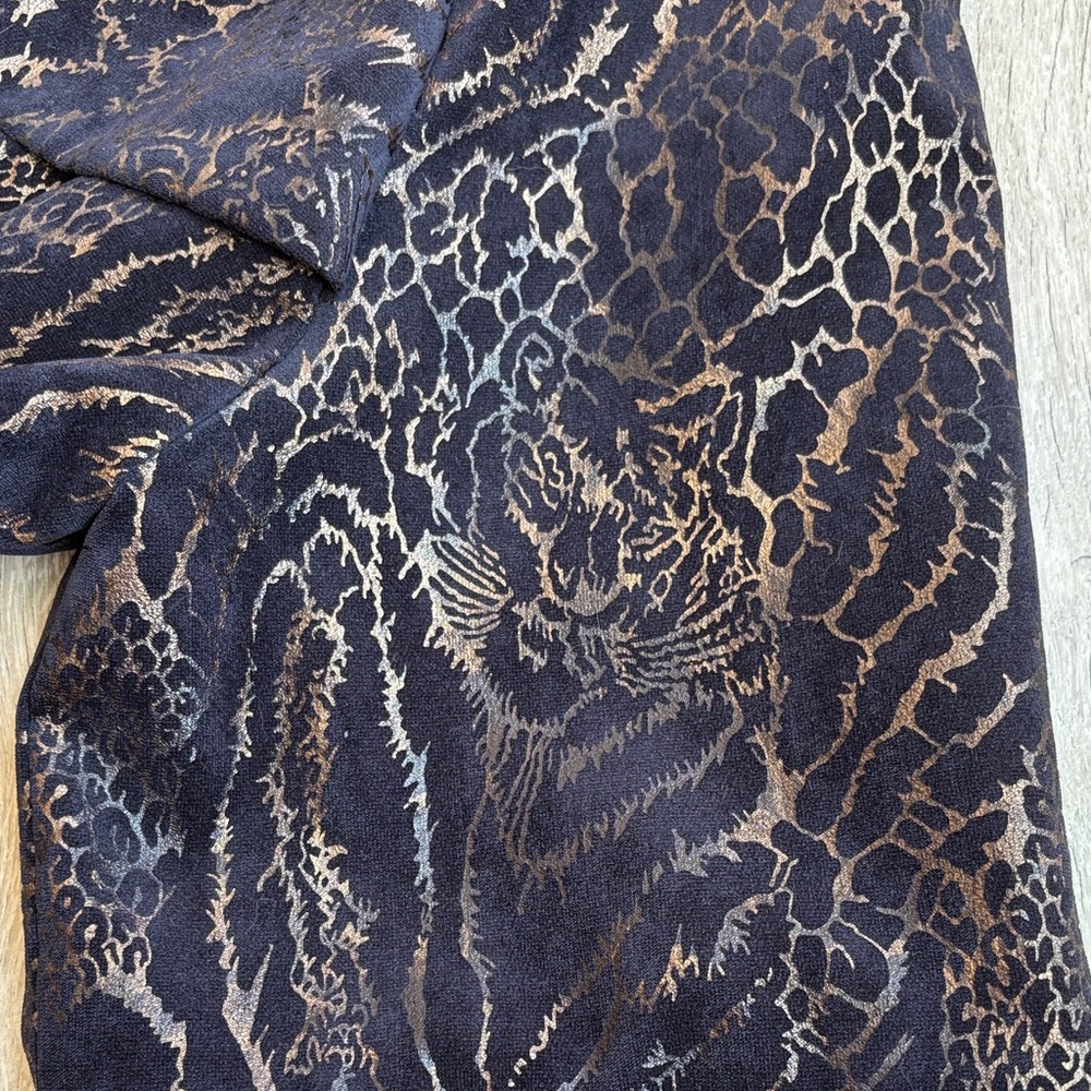 Y2K Metallic Animal Print Navy and Bronze Tiger Jacket Coat - Picture 4 of 7